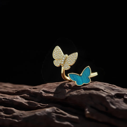Peacock feather & Art ring-Handmade butterfly ring, Anniversary gifts