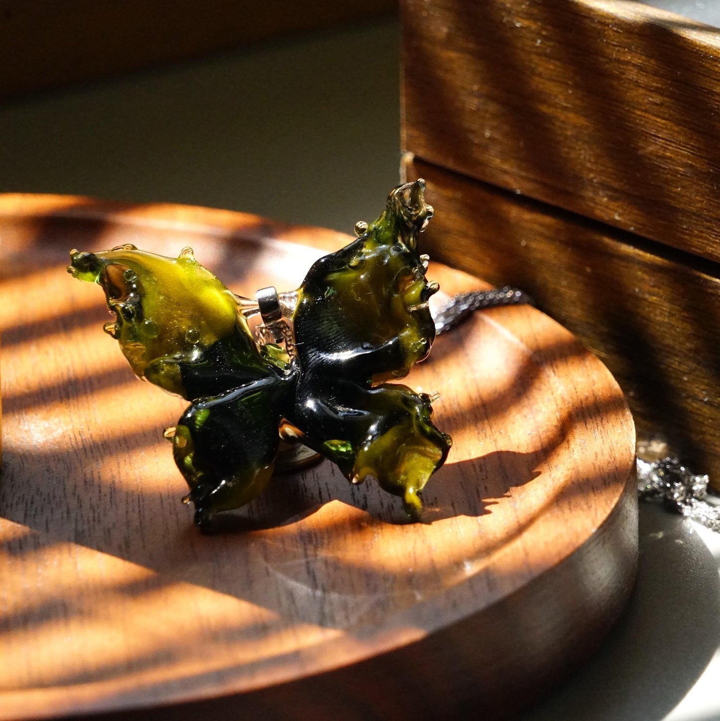 Lampwork Glass Butterfly Necklace, Hand Blown Glass Pendant, Sterling Silver / 18K Gold Plated Chain, Nature Inspired Gift for Her