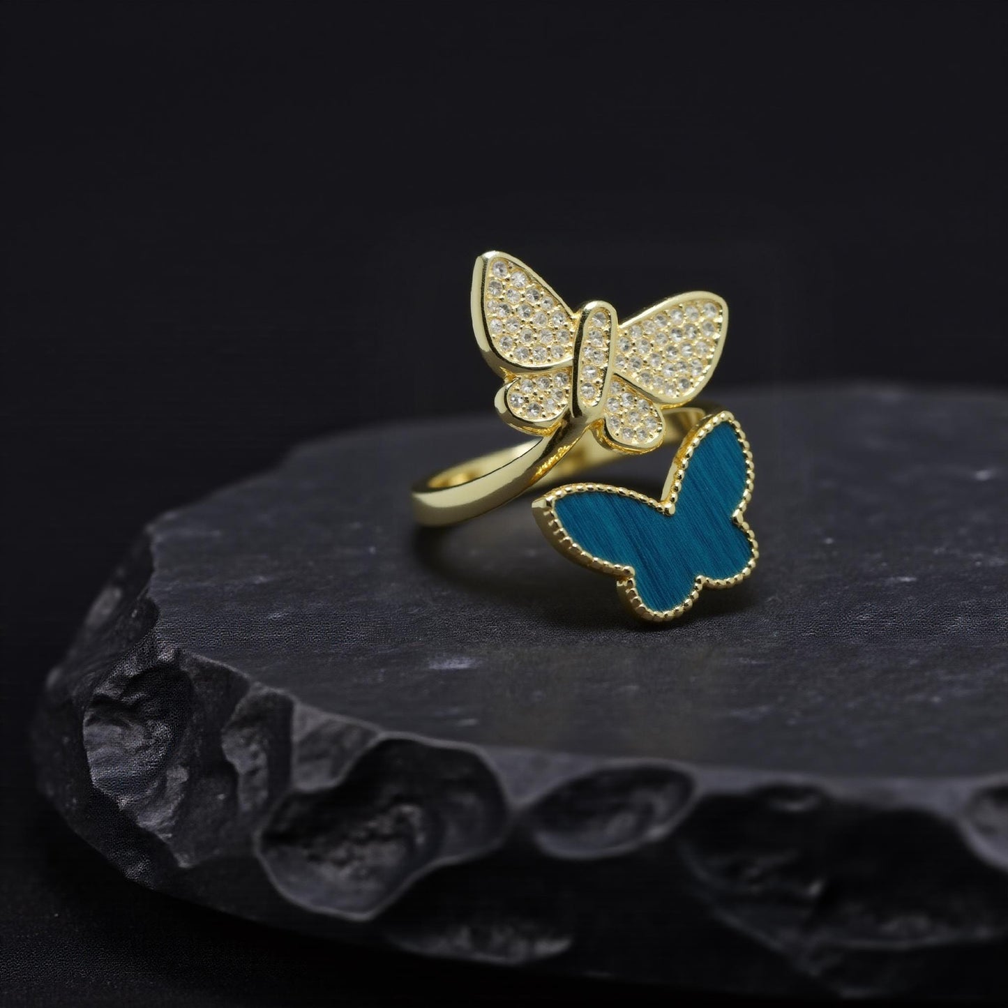 Peacock feather & Art ring-Handmade butterfly ring, Anniversary gifts