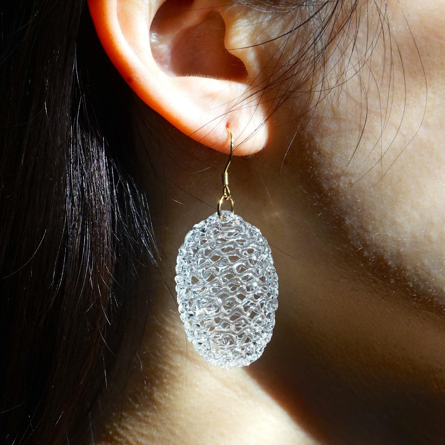 Lampwork Glass Cocoon Earrings, Sculptural Woven Glass Jewelry, Sterling Silver Ear Hooks, Gift for Her