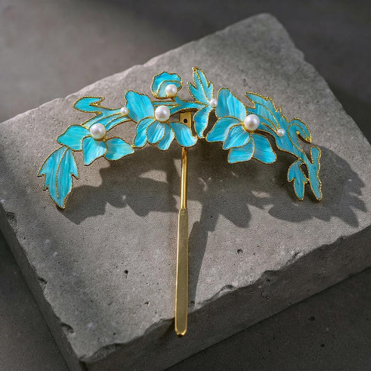 Orchid Hair Stick with Pearls, Dian Cui / Tian Tsui Art, Chinoiserie Floral Hairpin, Elegant Gift for Her