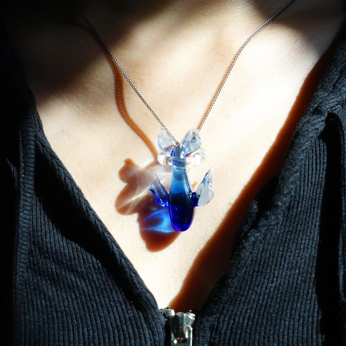 Glass Dolphin Pendant Necklace - Lampwork Marine Animal Jewelry - Unique Ocean Theme Statement Gift