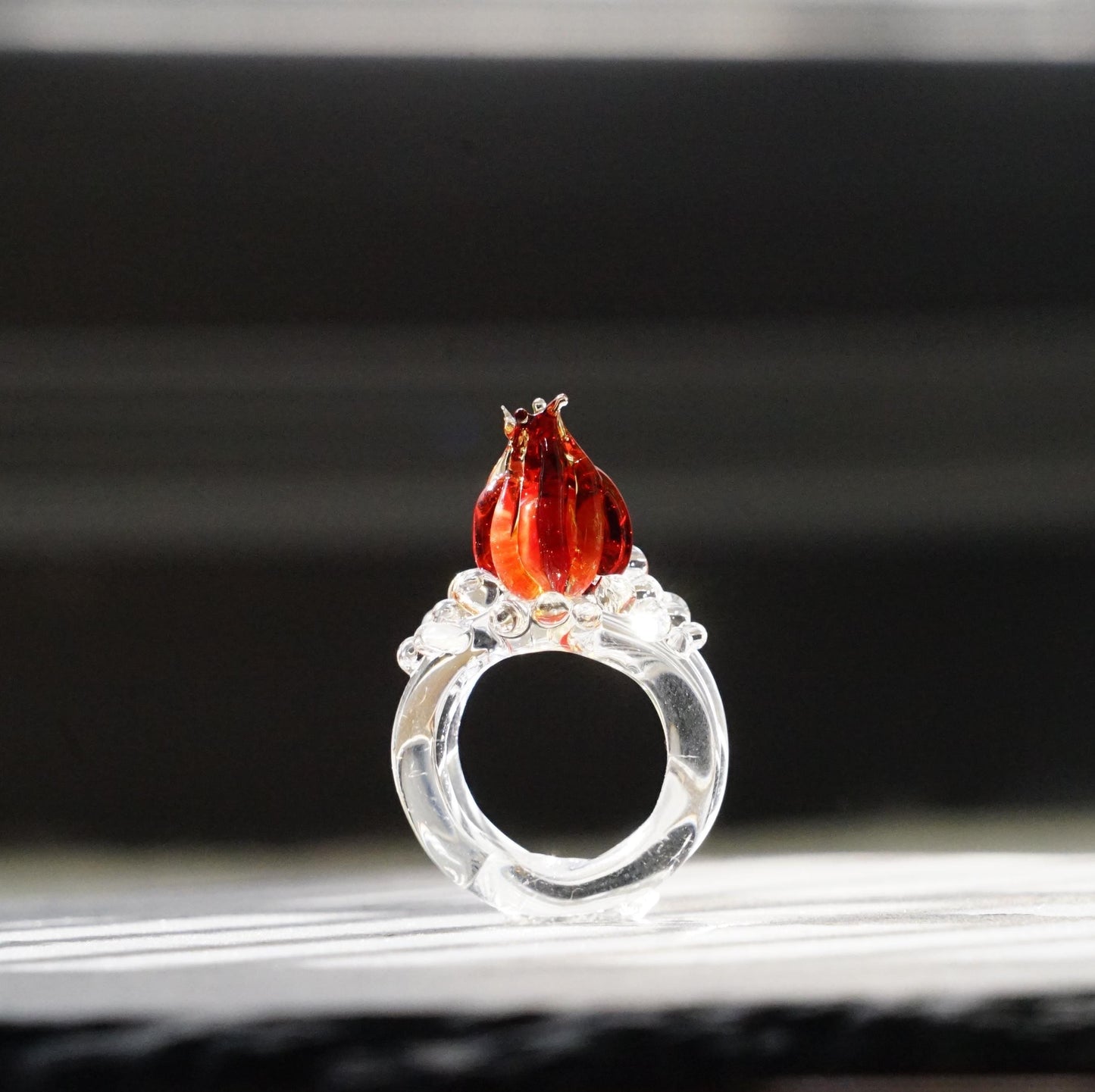 Fire and Ice Glass Ring, Chunky Red Flame Statement Jewelry, Durable Borosilicate Lampwork, Fantasy Book Lover Gift, Aelin Inspired