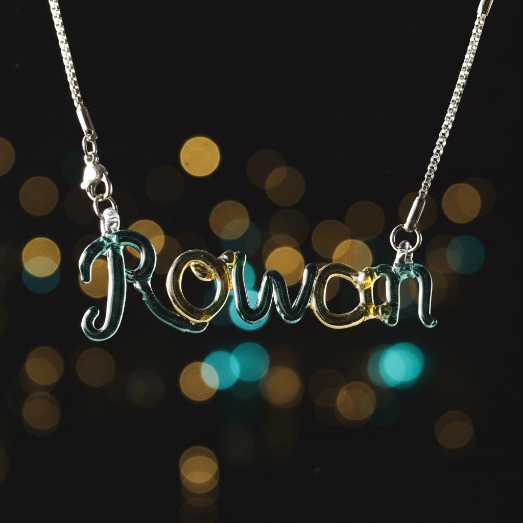 Personalized Lampwork Glass Name Necklace, Custom Sculptural Color Letter Pendant, Blown Glass Art Jewelry, Christmas Gift for Her