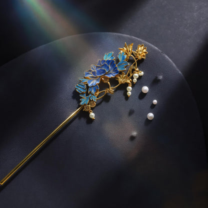 Peony Feather & Pearl Hair Pin