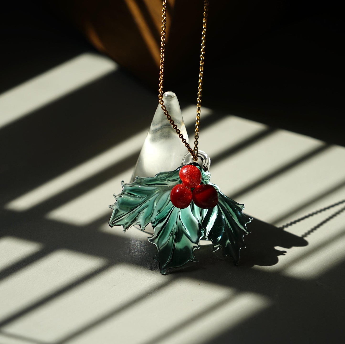 Red Berry Glass Necklace, Lampwork Botanical Pendant, Everlasting Valentine Gift for Her, Romantic Nature Jewelry, Love Token