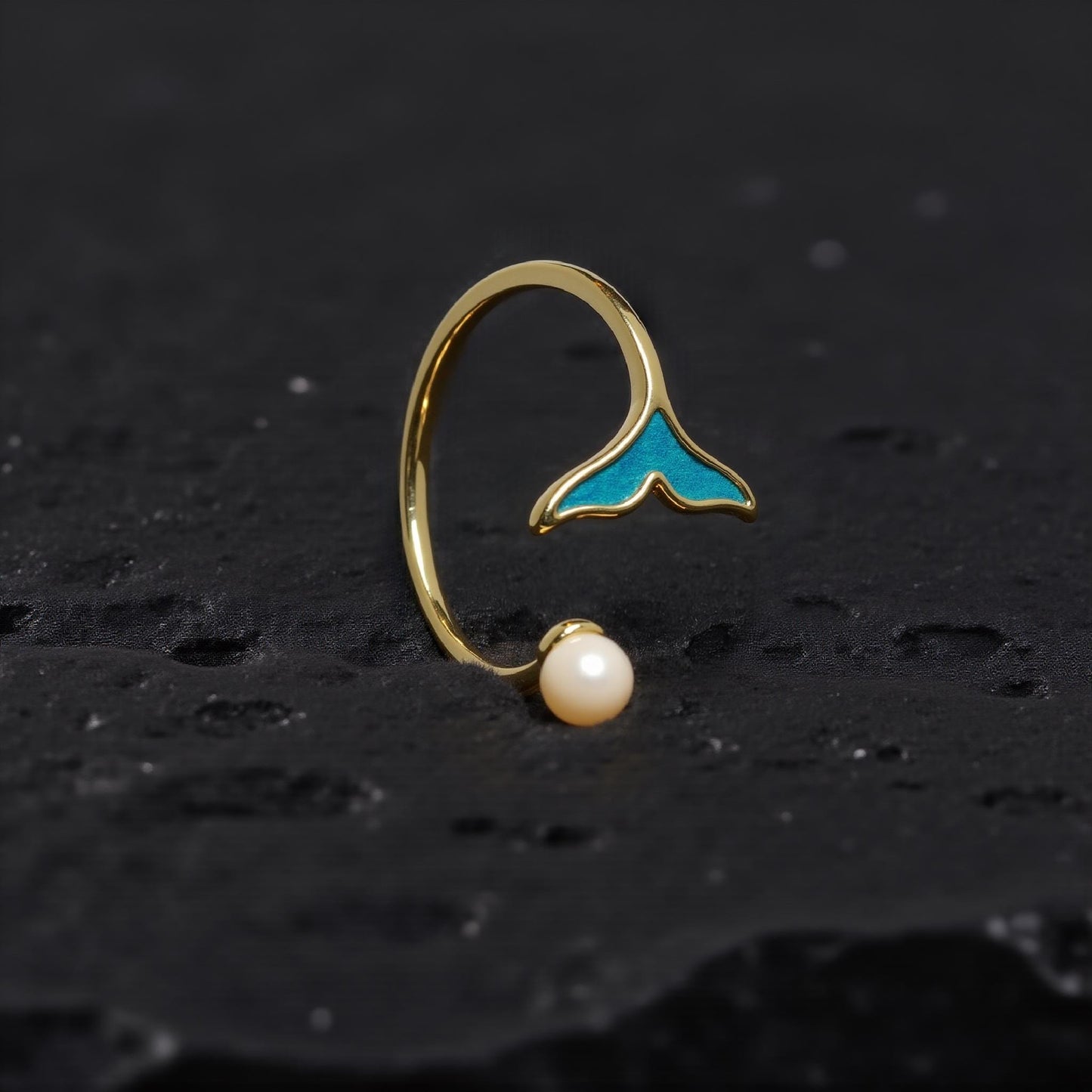 Kingfisher craft ring-Peacock feather, Mermaid pearl ring, Adjustable ring