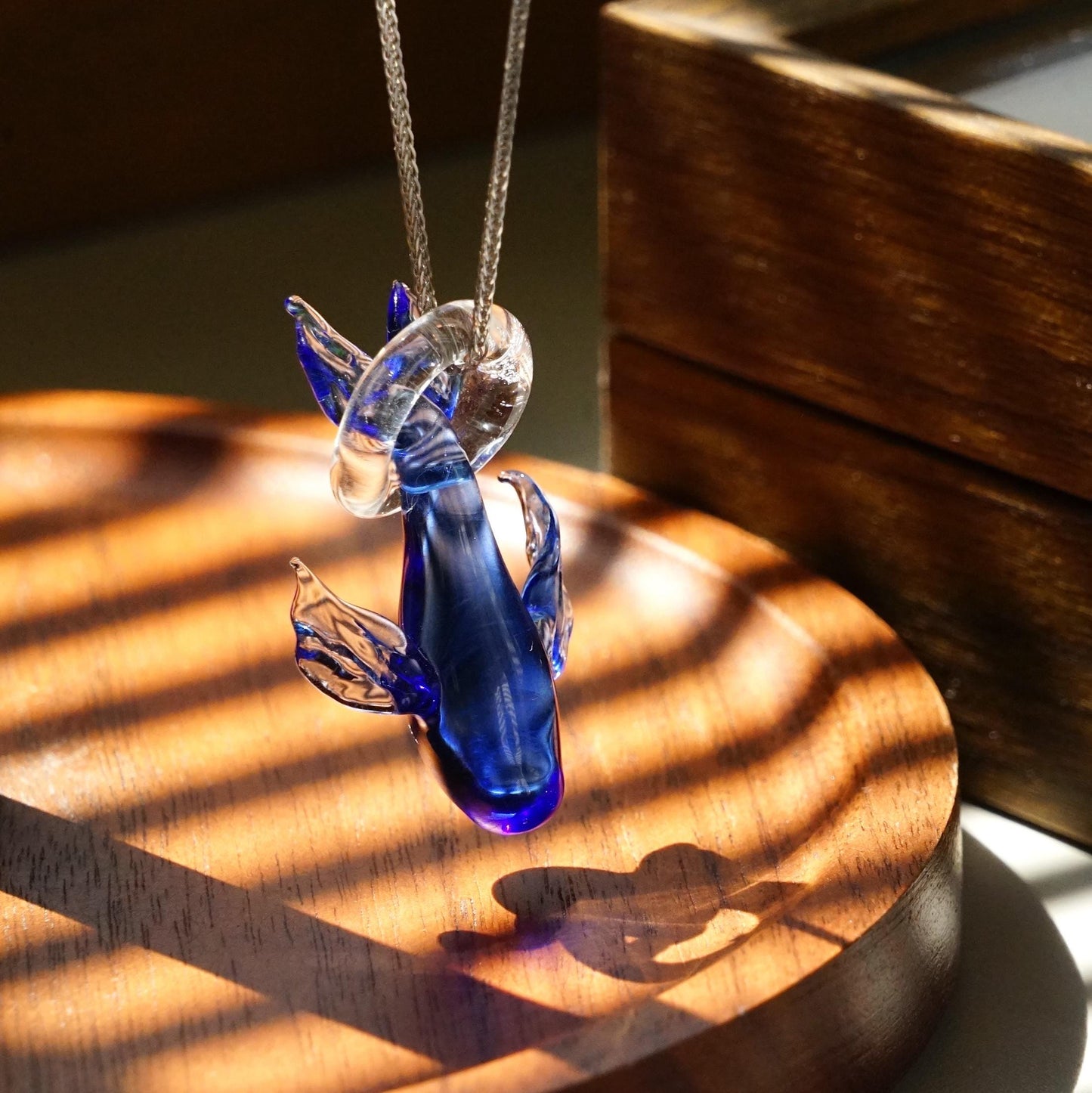 Glass Dolphin Pendant Necklace - Lampwork Marine Animal Jewelry - Unique Ocean Theme Statement Gift