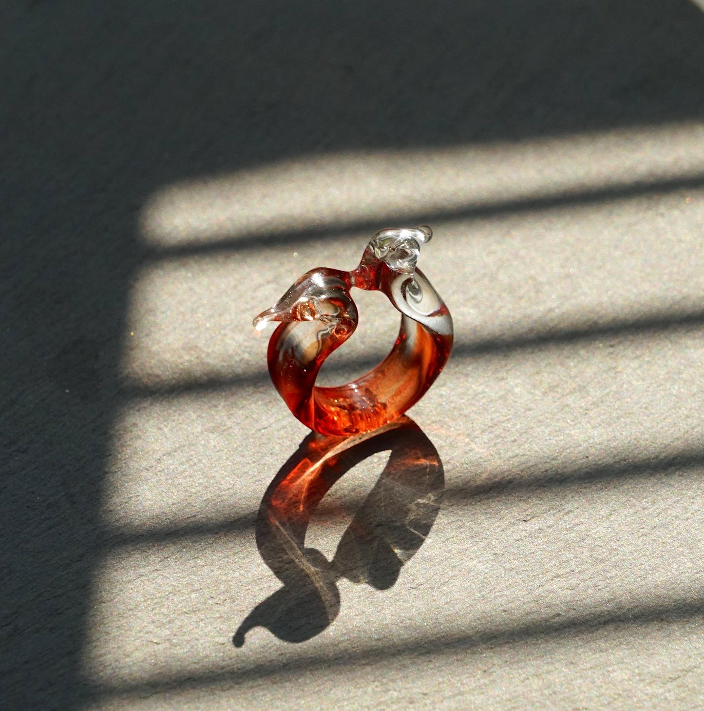 Handmade Glass Kissing Birds Ring, Lampwork Borosilicate Swan Jewelry, Red or Blue Promise Ring, Friendship Gift, Best Friend Gift