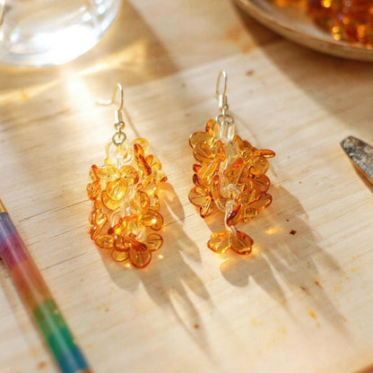 Orange Glass Flower Earrings