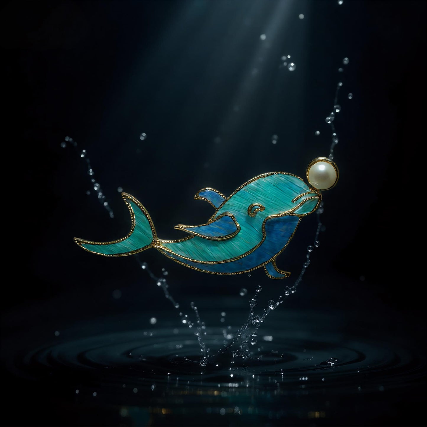 Dolphin Brooch with Pearl, Ocean Guardian Art Pin, Oceanic Collector's Art, Statement Marine Jewelry, Meaningful Gift for Her