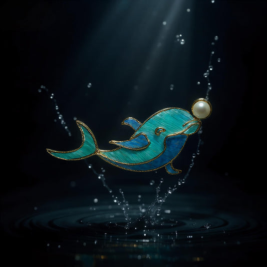 Dolphin Brooch with Pearl, Ocean Guardian Art Pin, Oceanic Collector's Art, Statement Marine Jewelry, Meaningful Gift for Her