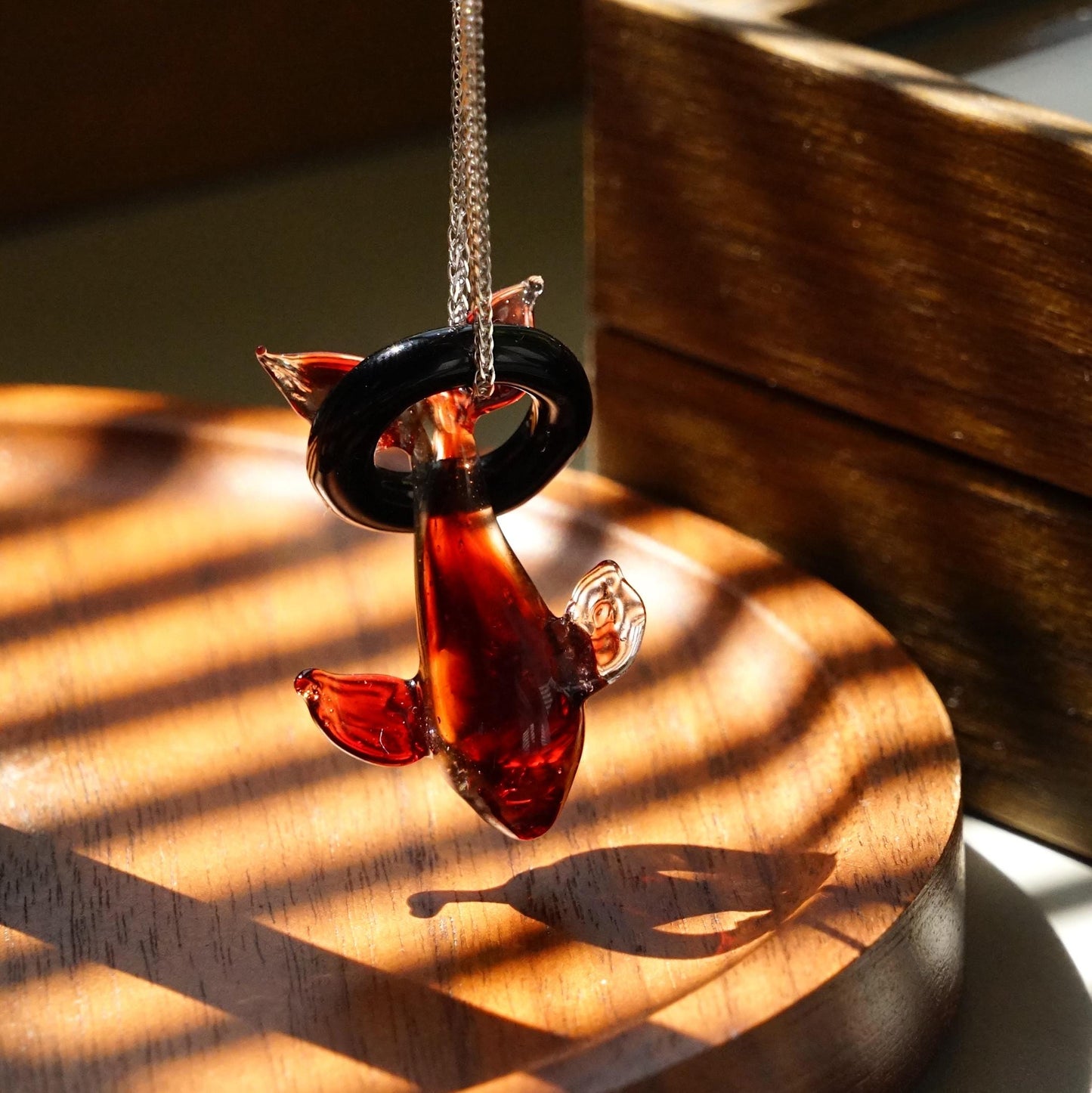 Glass Dolphin Pendant Necklace - Lampwork Marine Animal Jewelry - Unique Ocean Theme Statement Gift