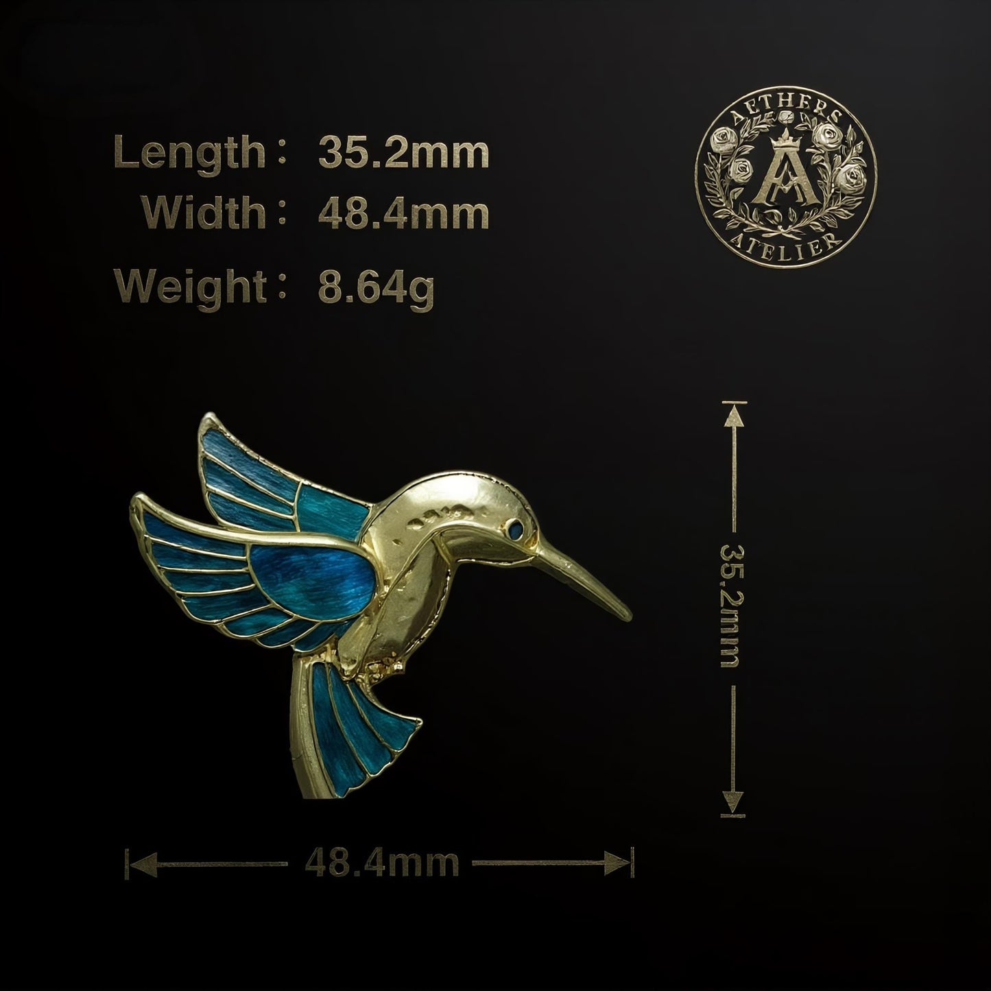 Hummingbird Brooch Pin With Peacock Feather, Vintage Gold Bird Jewelry, Unique Nature Lover Gift for Her