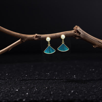 Art Deco Peacock Feather Fan Earrings