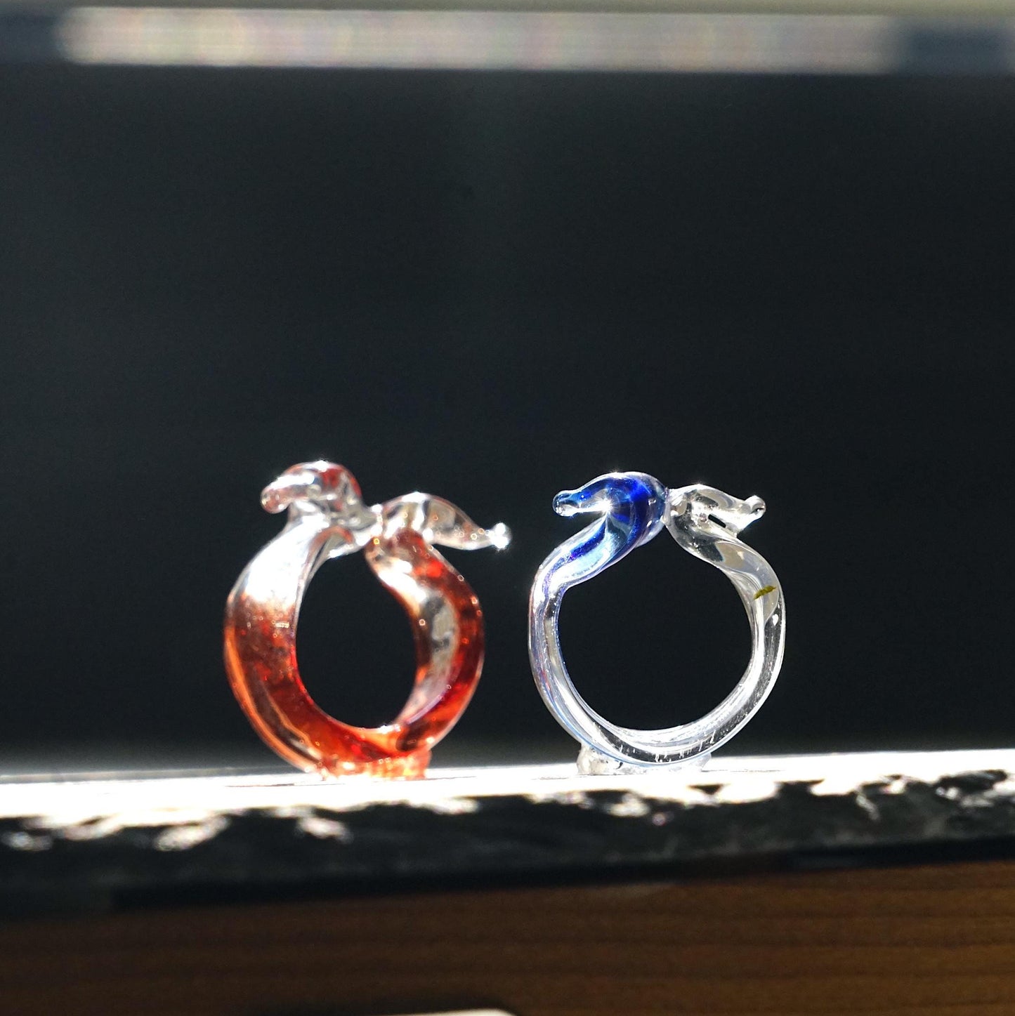 Handmade Glass Kissing Birds Ring, Lampwork Borosilicate Swan Jewelry, Red or Blue Promise Ring, Friendship Gift, Best Friend Gift