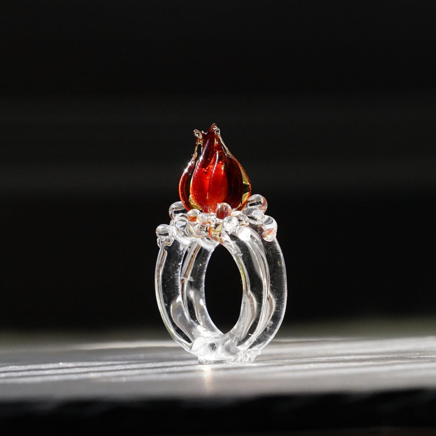 Fire and Ice Glass Ring, Chunky Red Flame Statement Jewelry, Durable Borosilicate Lampwork, Fantasy Book Lover Gift, Aelin Inspired