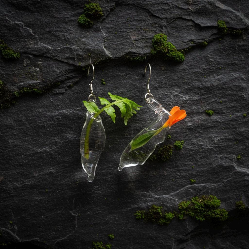 Glass Mini Vase Earrings, Handmade Lampwork Flower Holder, Unique Flower Arrangement Keepsake, Gardener Gift