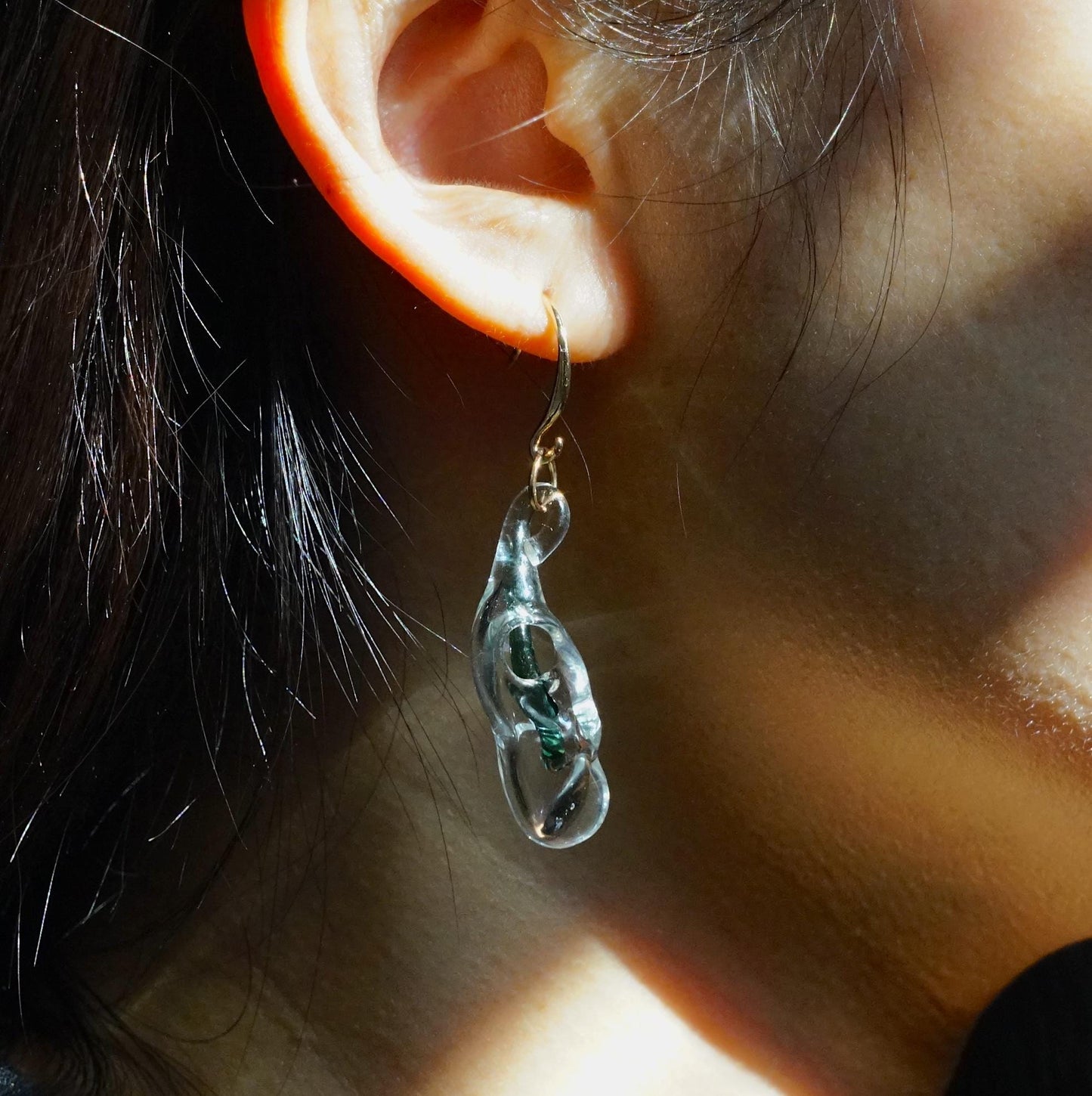 Minimalist Clear Lampwork Glass Earrings, Handmade Sculptural Jewelry, Unique Gift For Her
