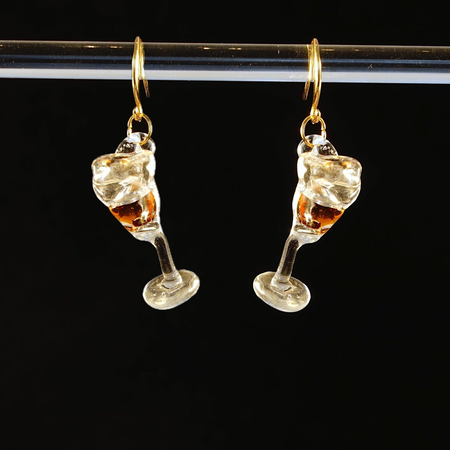 Miniature Wine Glass Earrings -Lampwork Glass Cocktail Art Jewelry -Unique Bartender Statement Gift