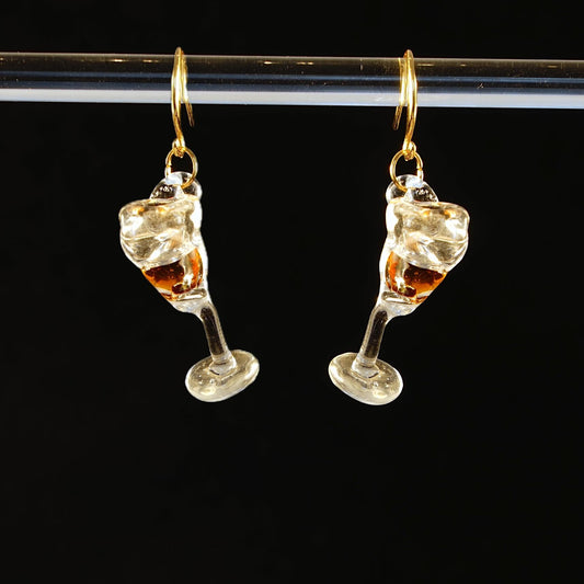 Miniature Wine Glass Earrings -Lampwork Glass Cocktail Art Jewelry -Unique Bartender Statement Gift