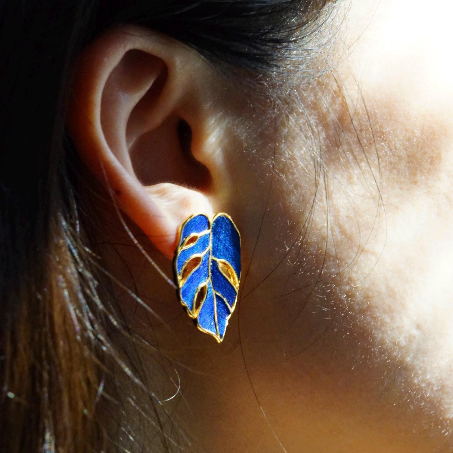 Monstera Leaf Earrings With Peacock Feather, Good Luck Charm, Unique Botanical Art Gift