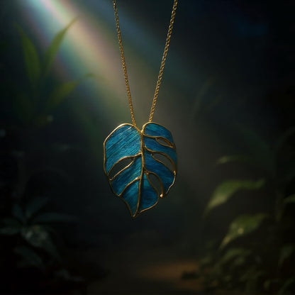 Monstera Peacock Feather Necklace
