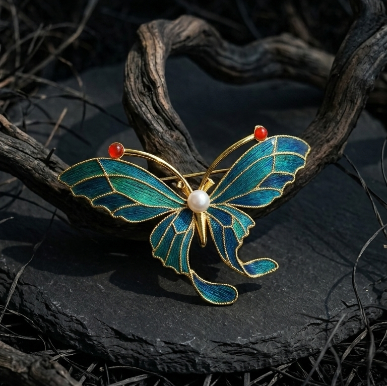 Butterfly Brooch with Pearl