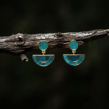 Teal Peacock Feather Inlay Earrings