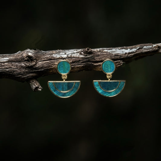 Teal Peacock Feather Inlay Earrings