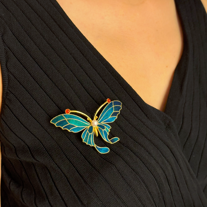 Peacock Feather Butterfly Brooch