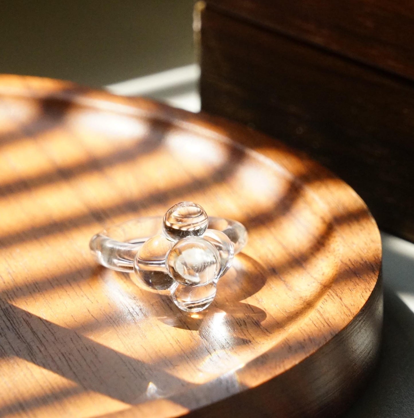 Minimalist Lampwork Glass Bubble Ring, Hand-Sculpted Clear Dewdrop Cluster Dangle Jewelry, Gift For Her