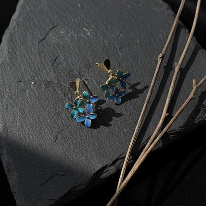 Blue Hydrangea Feather Stud Earrings