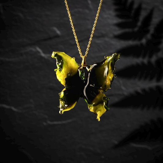 Lampwork Glass Butterfly Necklace, Hand Blown Glass Pendant, Sterling Silver / 18K Gold Plated Chain, Nature Inspired Gift for Her