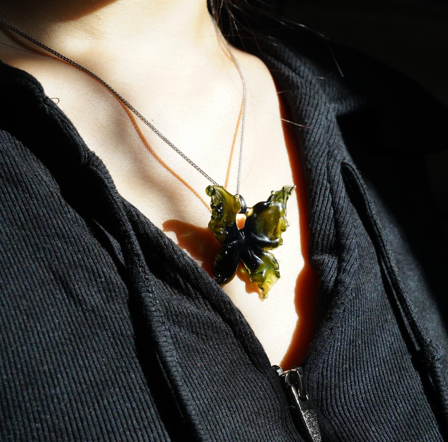 Lampwork Glass Butterfly Necklace, Hand Blown Glass Pendant, Sterling Silver / 18K Gold Plated Chain, Nature Inspired Gift for Her