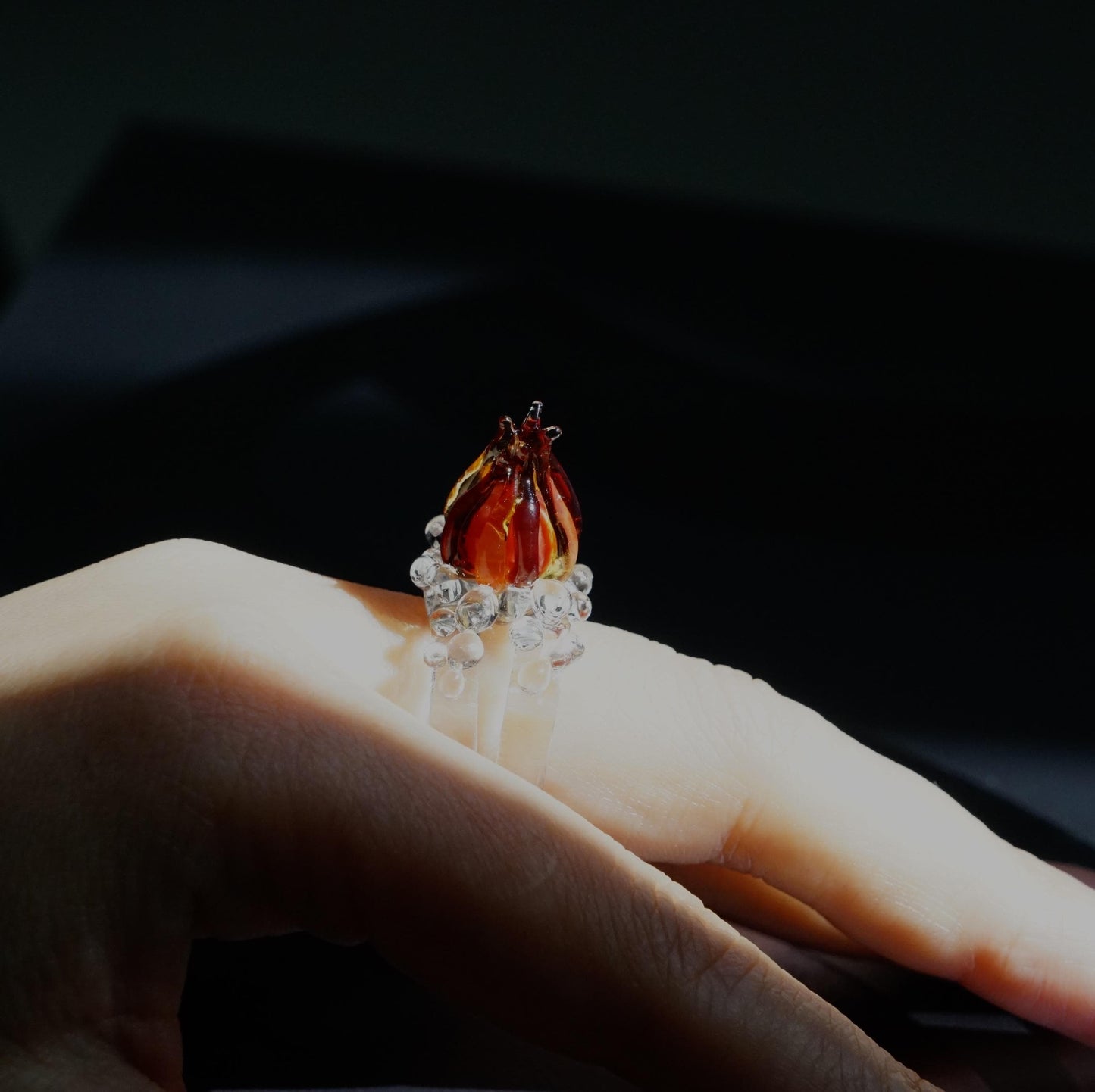 Fire and Ice Glass Ring, Chunky Red Flame Statement Jewelry, Durable Borosilicate Lampwork, Fantasy Book Lover Gift, Aelin Inspired