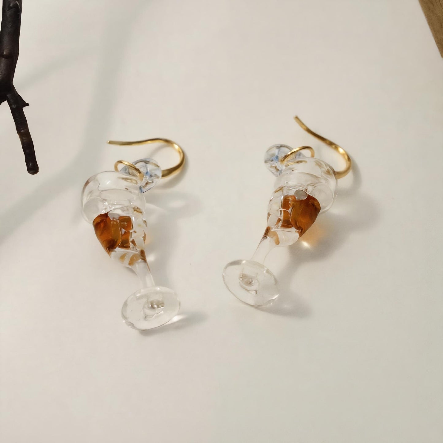 Miniature Wine Glass Earrings -Lampwork Glass Cocktail Art Jewelry -Unique Bartender Statement Gift