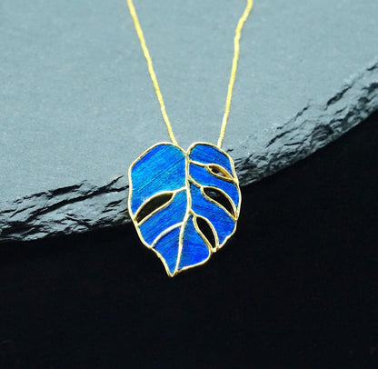 Monstera Peacock Feather Necklace