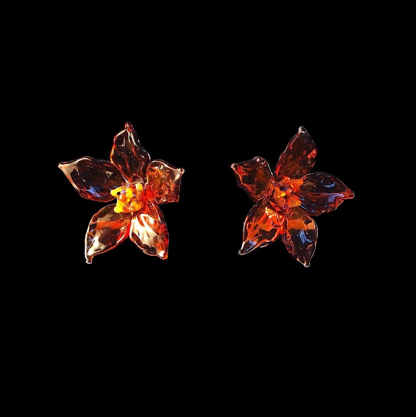 Red Flower Glass Stud Earrings, Lampwork Floral Bloom Jewelry, Unique Gift for Her