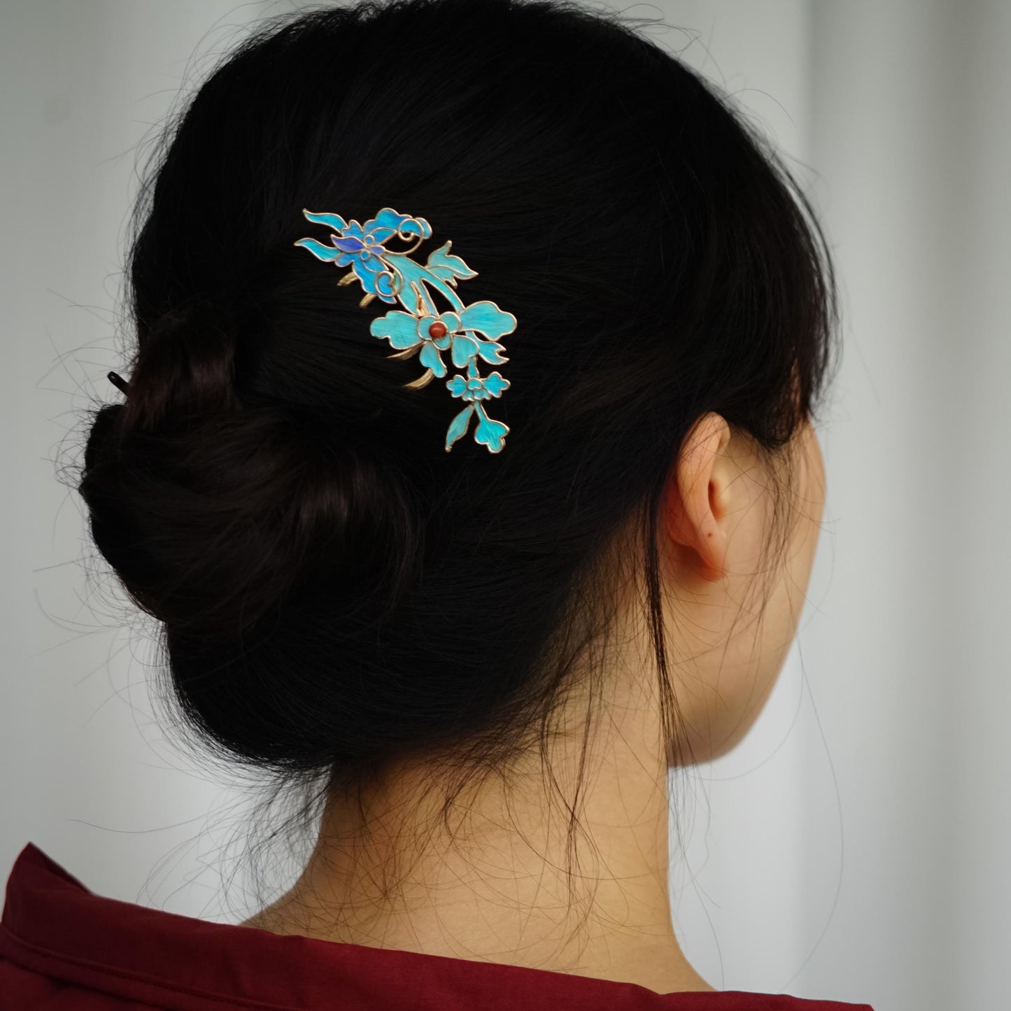 Dian Cui Iris Hairpin, Vintage Style Floral Hairpin with Red Agate, Art Piece Gift for Her