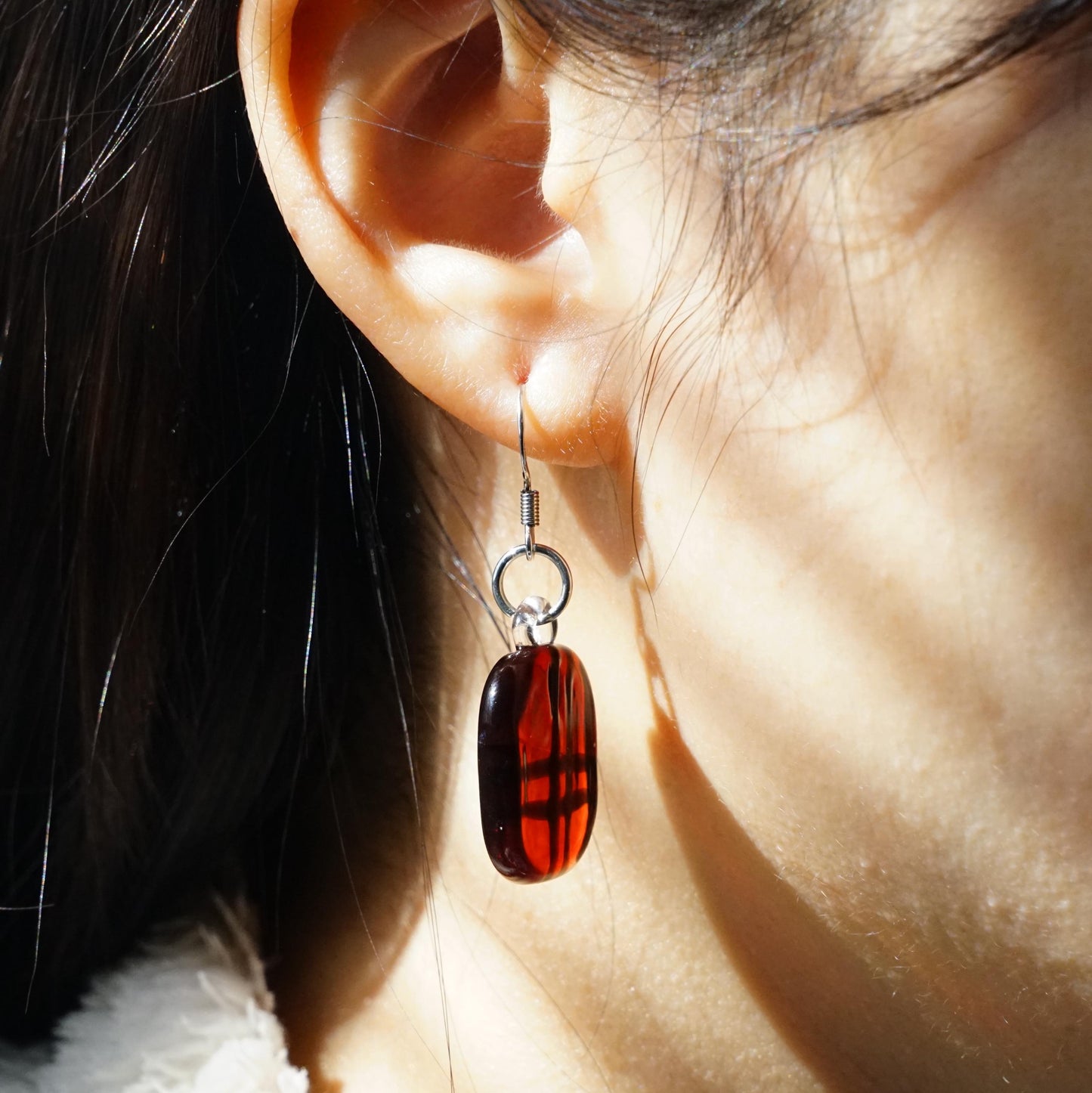 Mondrian Inspired Asymmetrical Glass Earrings, Geometric Lampwork Dangles, Red & Cobalt Blue 925 Silver Hooks, Gift for Her