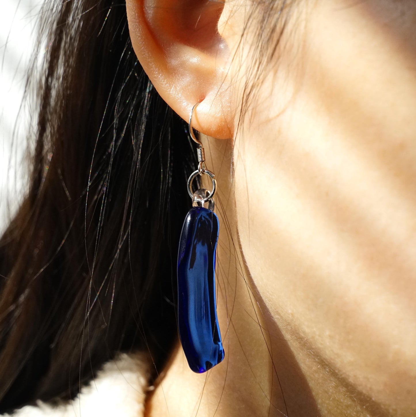 Mondrian Inspired Asymmetrical Glass Earrings, Geometric Lampwork Dangles, Red & Cobalt Blue 925 Silver Hooks, Gift for Her