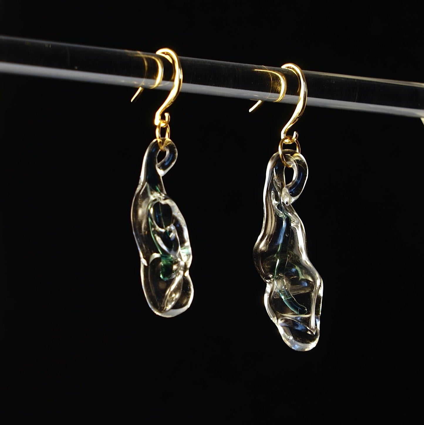 Minimalist Clear Lampwork Glass Earrings, Handmade Sculptural Jewelry, Unique Gift For Her