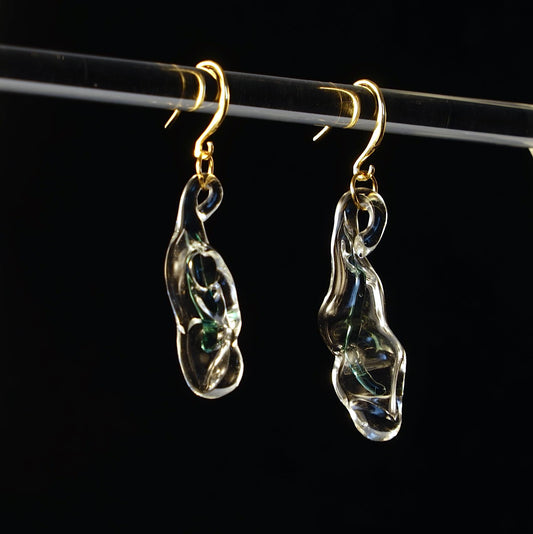 Minimalist Clear Lampwork Glass Earrings, Handmade Sculptural Jewelry, Unique Gift For Her
