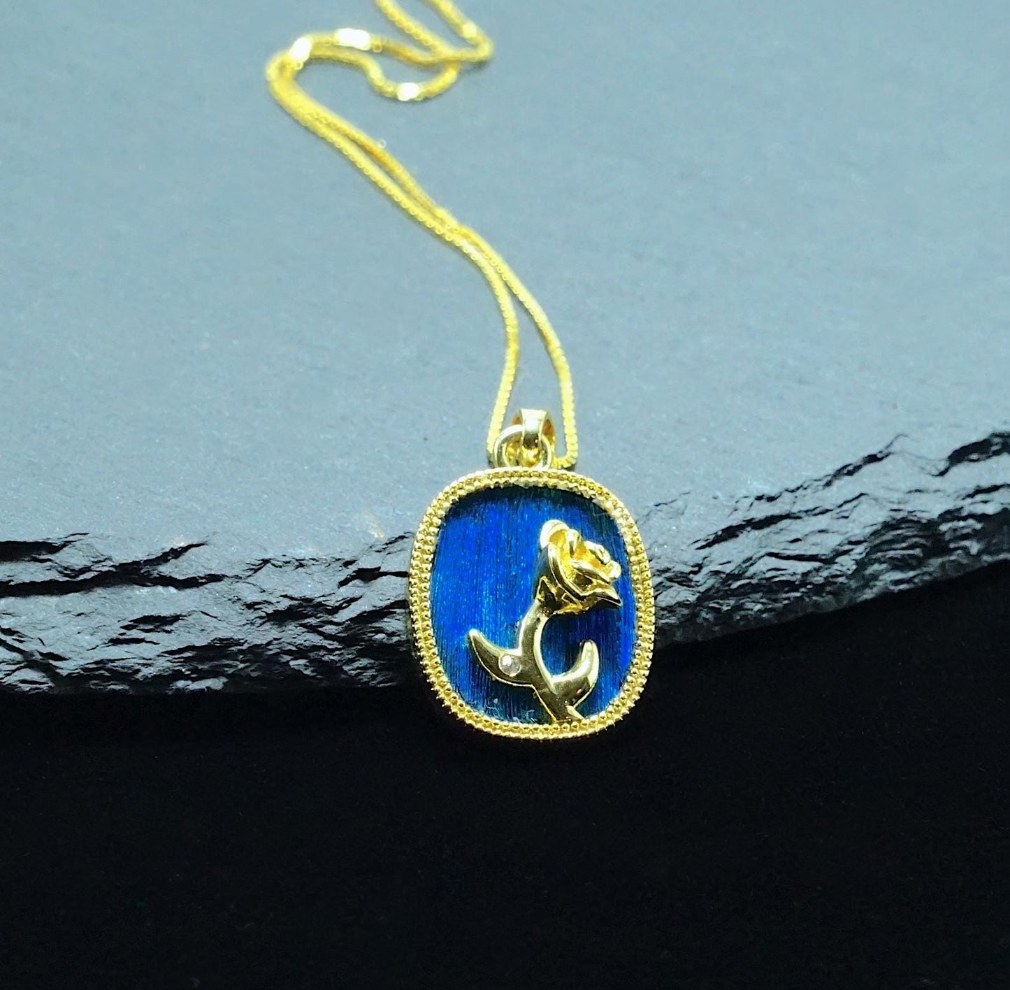 Rose Pendant Necklace With Peacock Feather, Elegant Gold Plated Silver, Vintage Romantic Floral Jewelry, Unique Gift for Her
