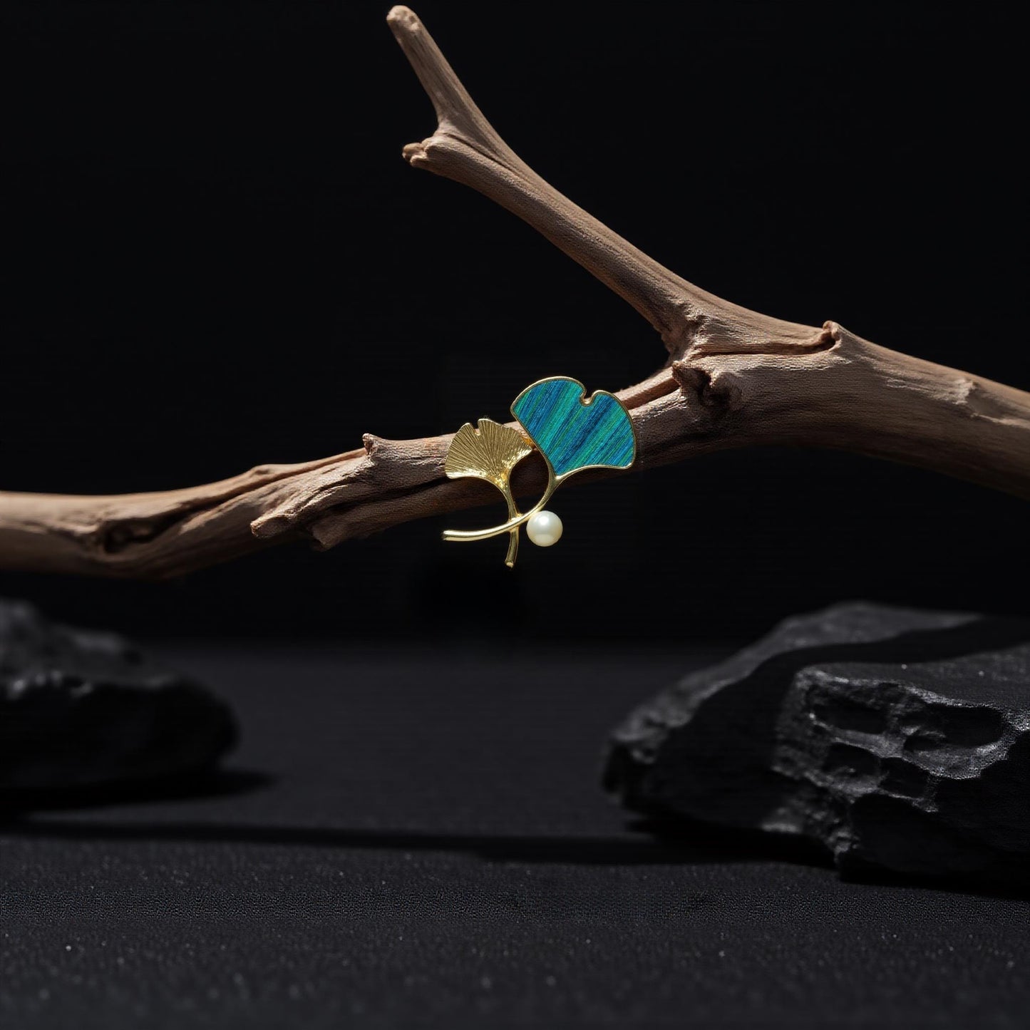 Ginkgo Leaf Brooch with Pearl