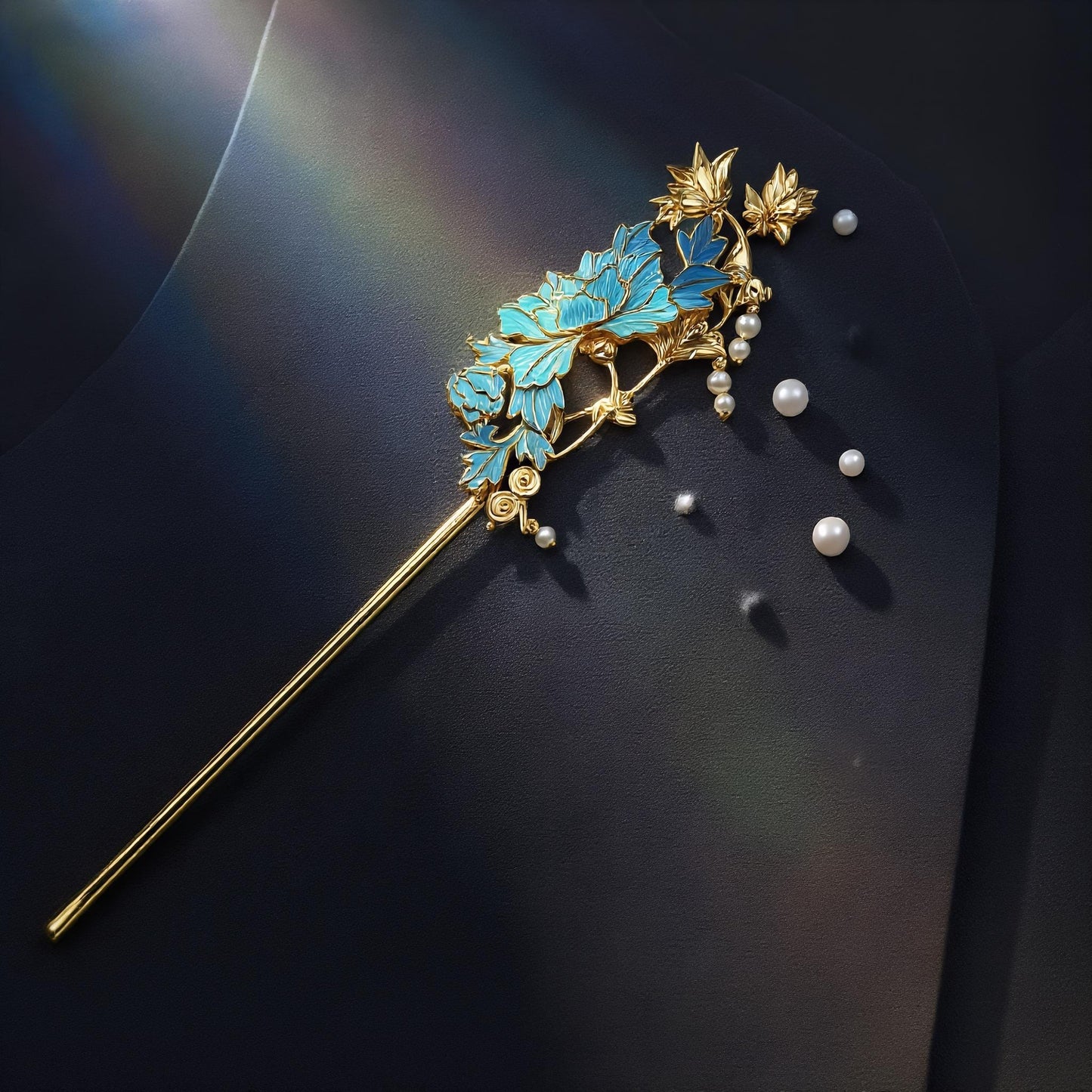 Vintage Floral Hairpin with Pearls, Dian Cui / Tian Tsui Art, Artisan Statement Jewelry, Art Piece Gift for Her