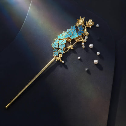 Peony Feather & Pearl Hairpin
