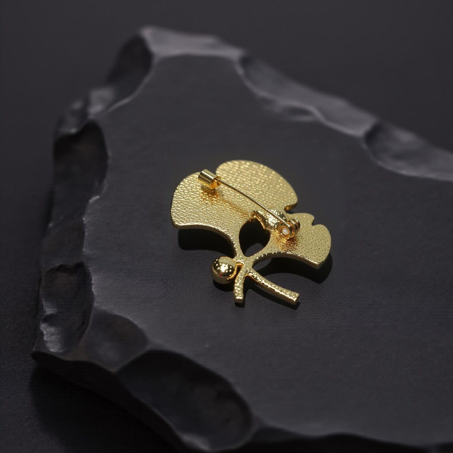 Ginkgo Leaf Brooch with Pearl