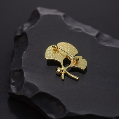 Ginkgo Leaf Brooch with Pearl